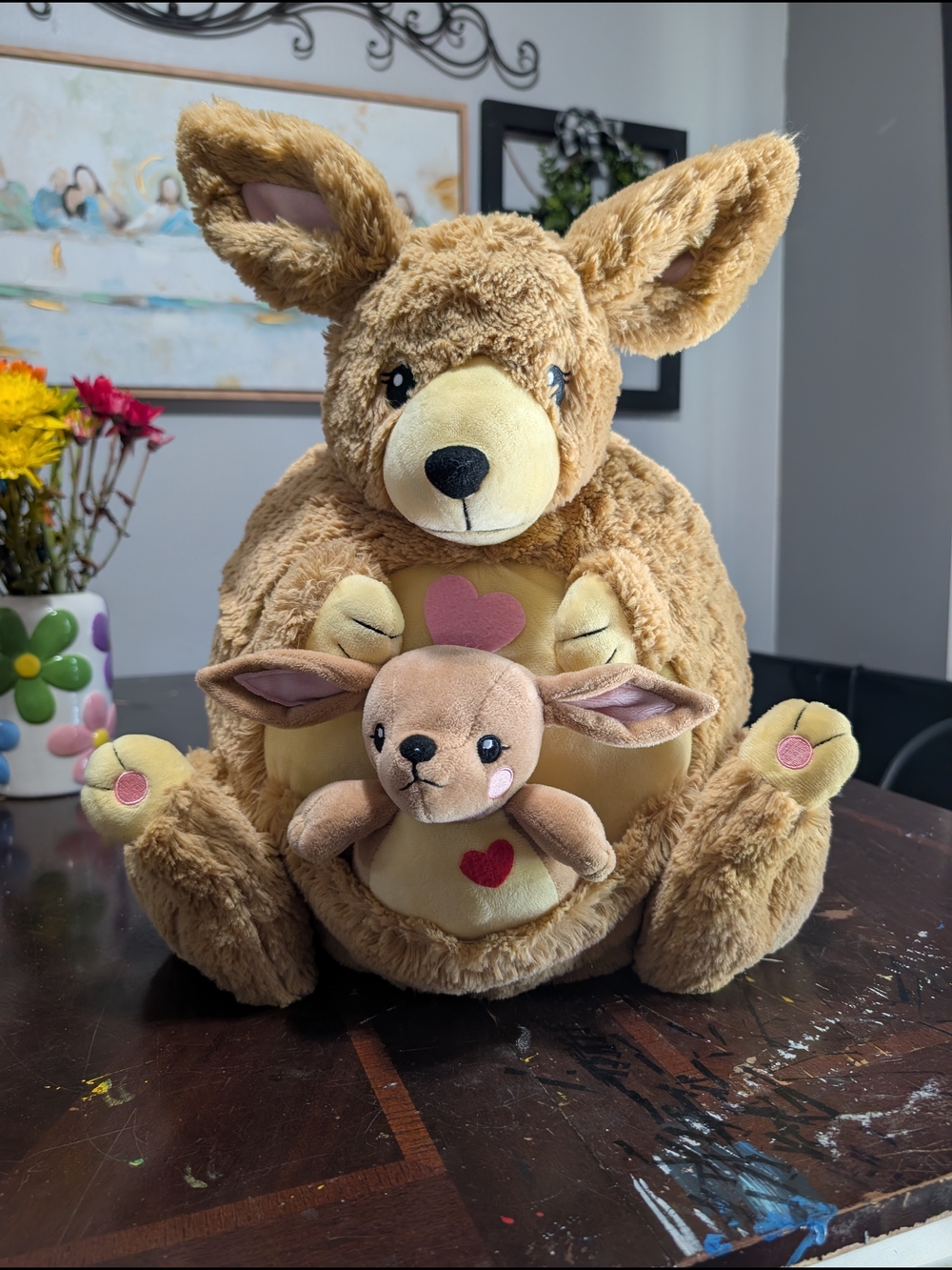 Squishable Brand  Brown Kangaroo with Joey Stuffed Animal - Soft Heart Accent